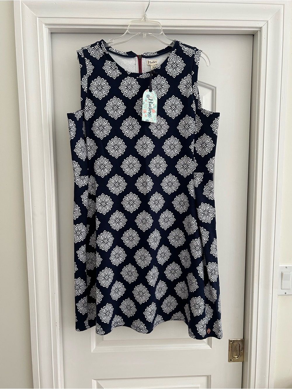 Hatley Navy and White Sleeveless Shift Dress with Medallion Print
